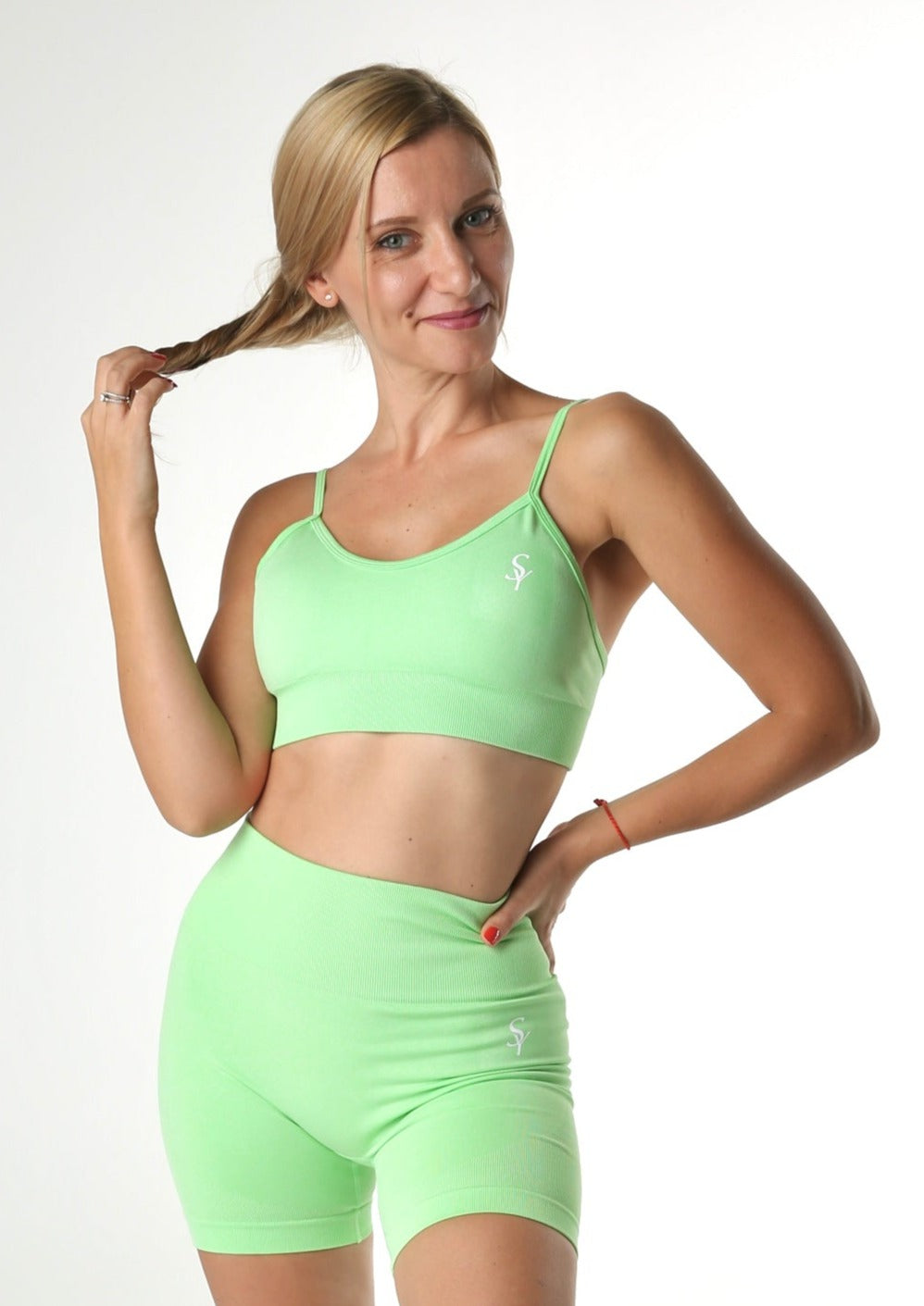 Joy'' Spring Green - Shorts and Sports Bra Set - Soulmate Yoga